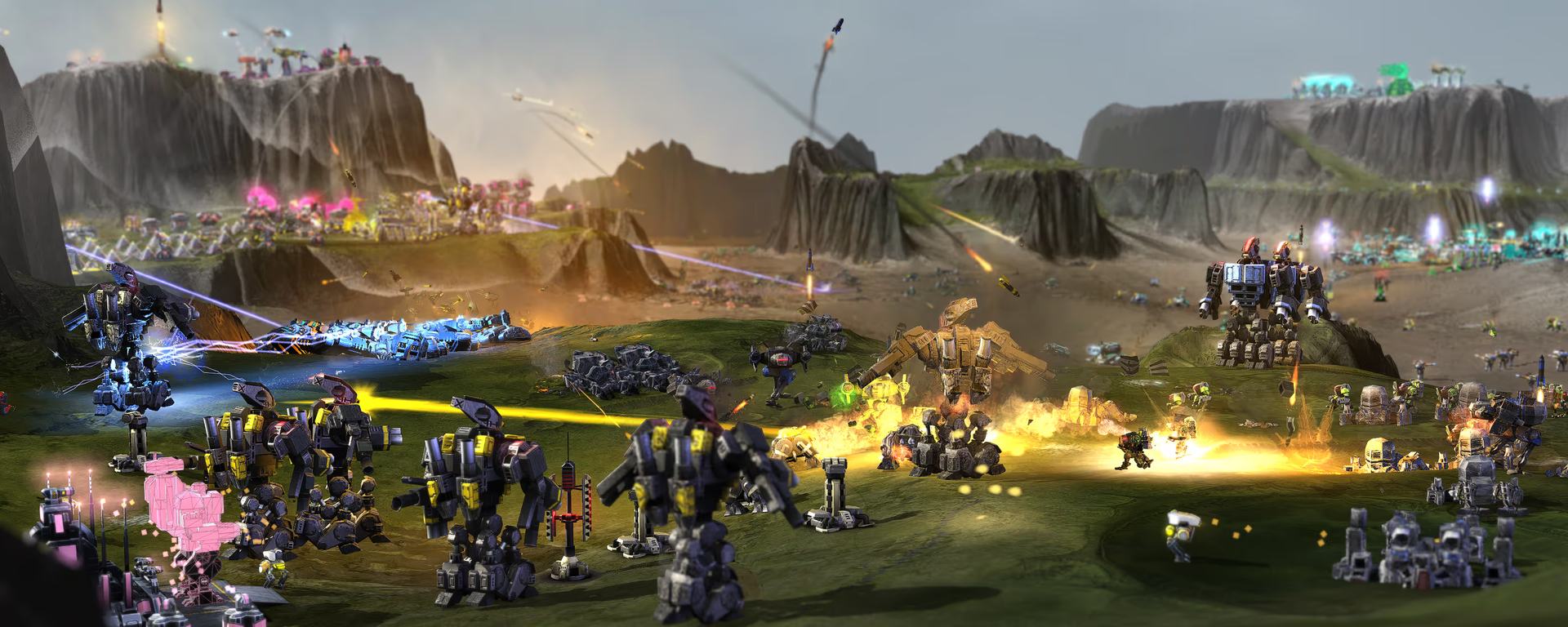 Beyond All Reason: a Juggernaut battle across a grassy valley